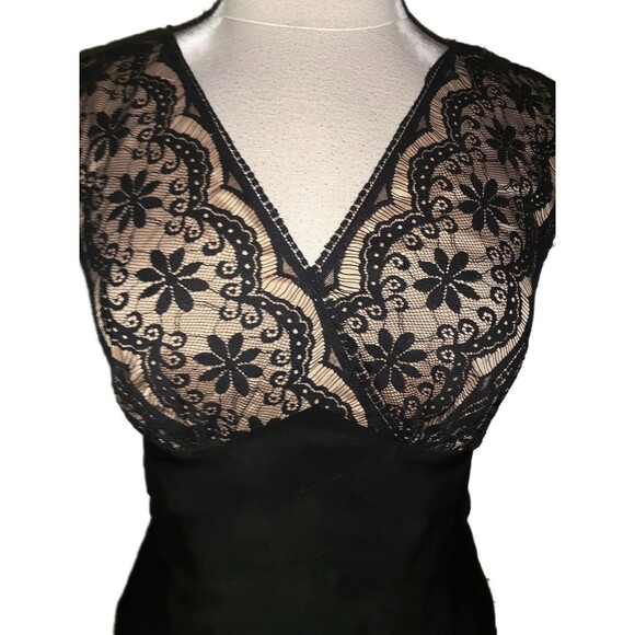 ADRIANNA PAPELL Size 10 Sheath Dress Black Lace Beige Lining Cap Sleeve - Picture 2 of 7